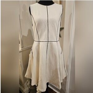 ALICE+OLIVIA M White LWD Contrast-Trim Sleeveless Skater Dress Wedding Graduate